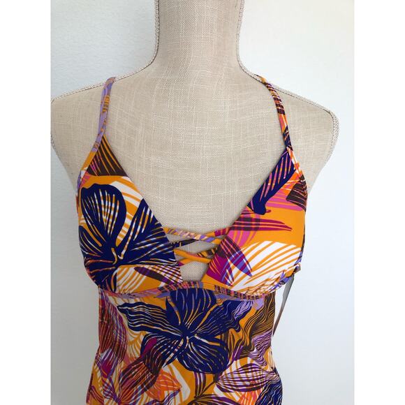 Hula Honey Turmeric Palm Play Patterned Tankini - M - Picture 4 of 6